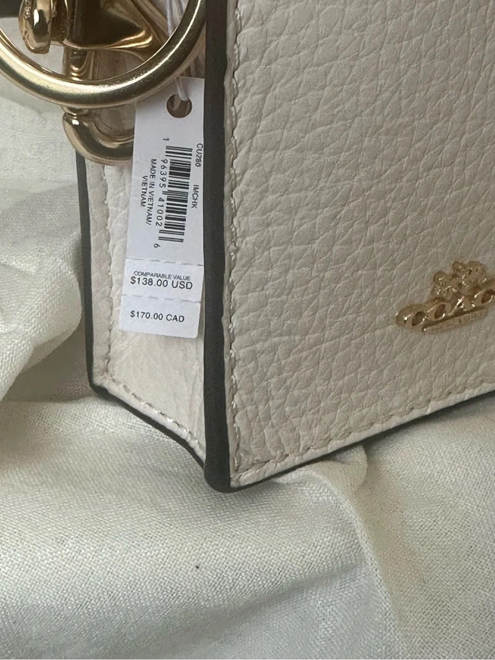 NWT COACH Parchment White/Cream North South Mini Tote Bag Purse Key Fob